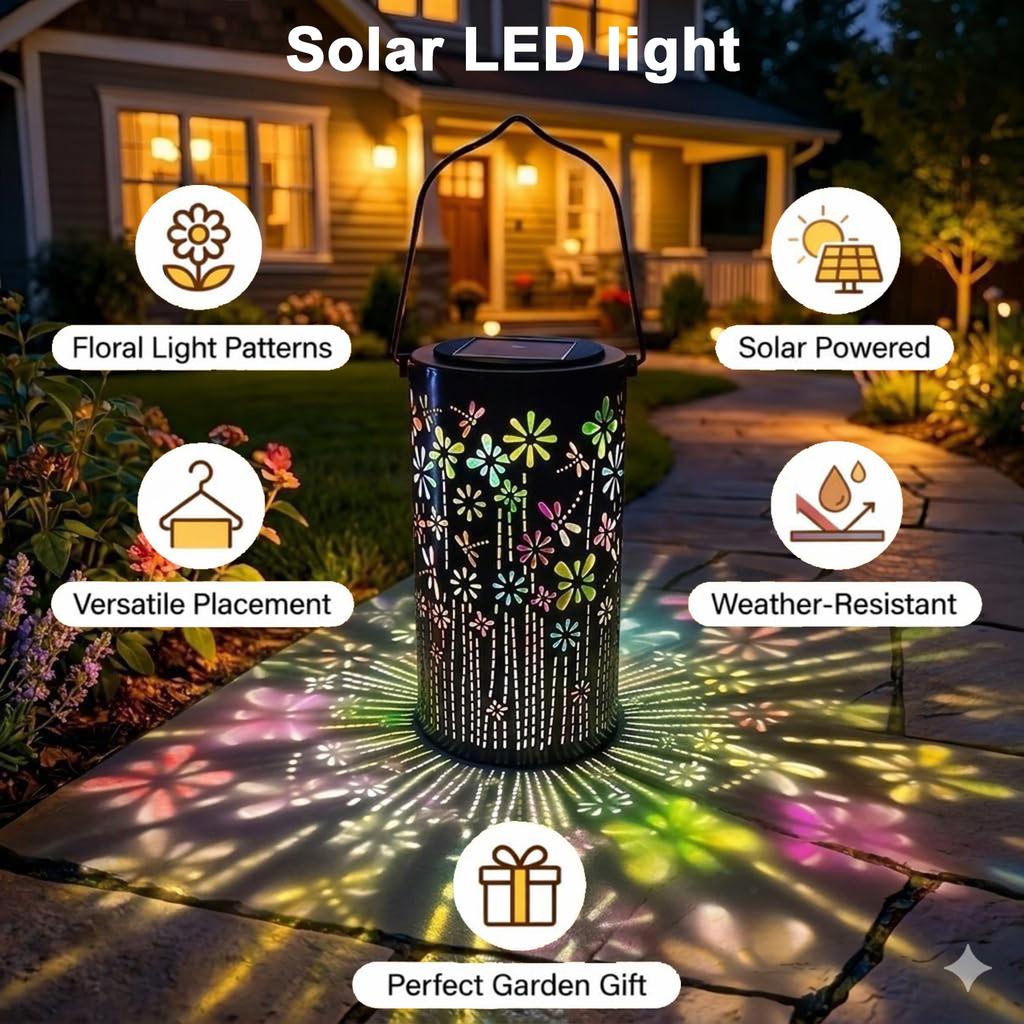 Solar Lantern Outdoor Hanging Solar Lights with Hollow Flower Pattern Waterproof LED Solar Lantern for Mom Women Mother Grandma