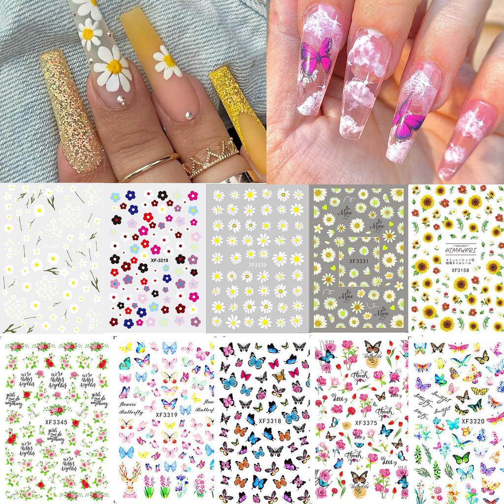 Kjøp Summer Nail Stickers Nail Art Stickers Butterfly Flowers Nail