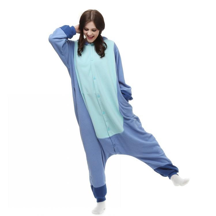 Blue Pink Stitch Cartoon Onesie Pajamas, Couple Animal Costume, Halloween Cosplay Jumpsuit, Adult Loungewear
