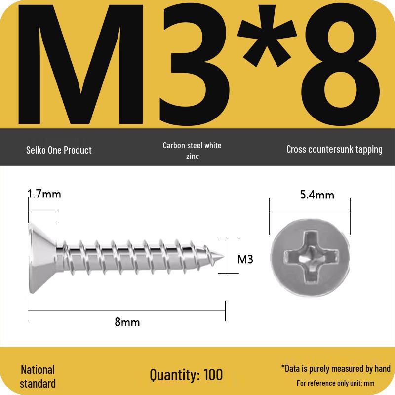 Iron Galvanized Phillips Flat Head Self-Tapping Screws - Countersunk M1 To M4