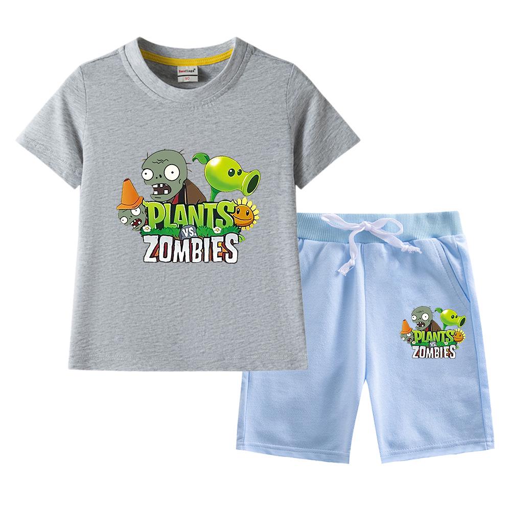 Plants Vs. Zombies Boys' Summer Set: Kids' Thin Short Sleeve T-shirt & Shorts Two-Piece Set