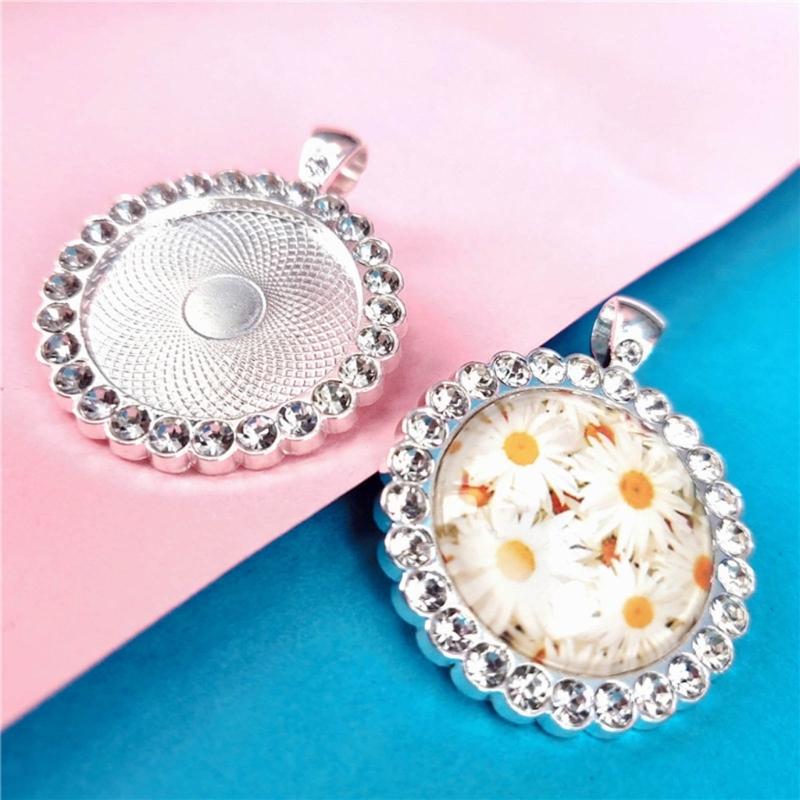 10pcs/set Pendant Settings Rhinestone Cabochon Base Jewelry Making Alloy Tray Findings for DIY Photo Frame Necklace