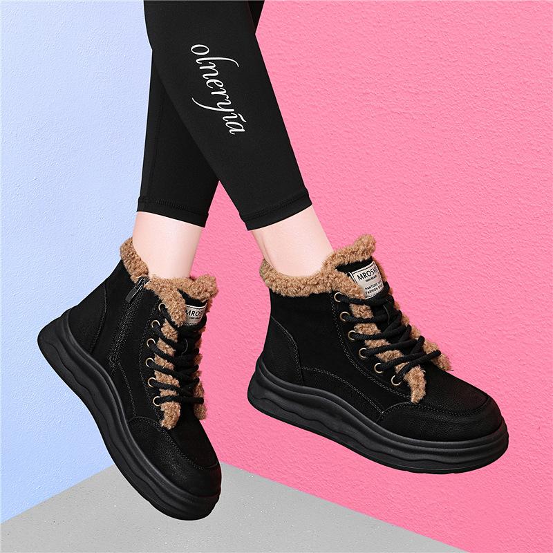 

Martin boots casual leather boots women s new winter plush thickened wool cotton shoes black platform snow boots 35