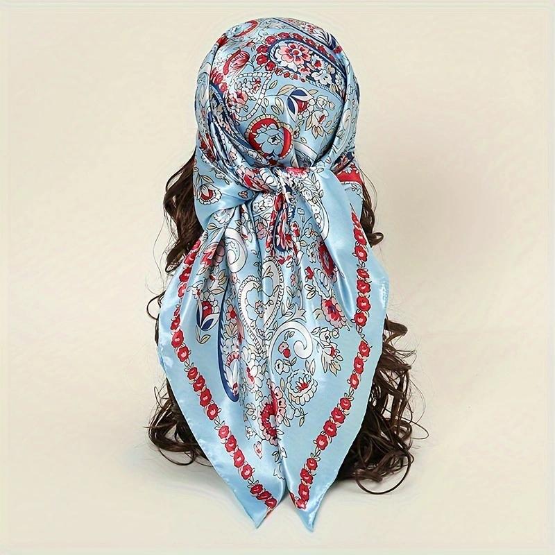 1Pcs 90Cm Cashew Pattern Silk Scarf Fashionable Bohemian Style Imitation Silk Elegant And Versatile Headscarf Scarf For Women