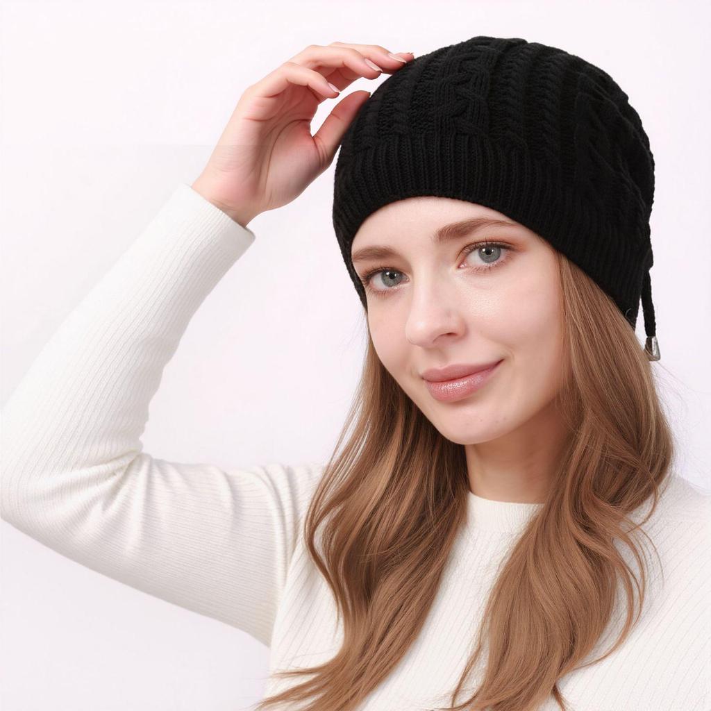 Fall/Winter Women's Double Wear Drawstring Knitted Ponytail Hat with Deer Plush Fabric