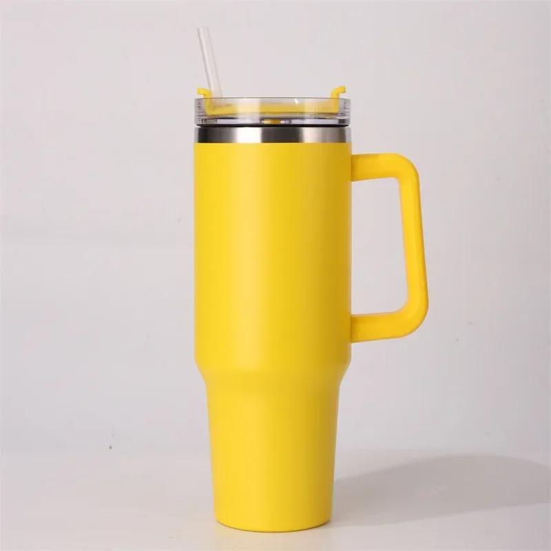 Sticlă de apă izolată din oțel inoxidabil 304 de 40 oz, ceașcă de cafea termică pentru mașină, căni calde reci, balon de vid cu paie pentru mâner, pentru sport