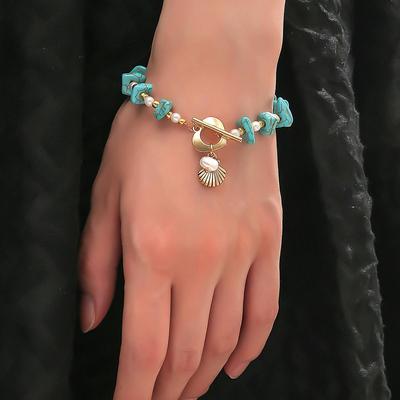 Ornaments Irregular Green Pine Bracelet Beaded Gravel Bracelet Natural Stone Shell Pendant Bracelet