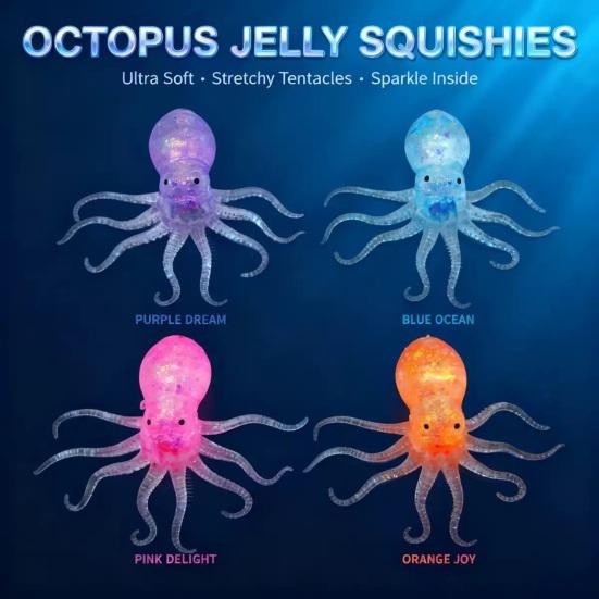 Clear Glitter Octopus Toy Stress Fidget Toy Relief Octopus Simulated Sea Animal Squeeze Sensory Toy