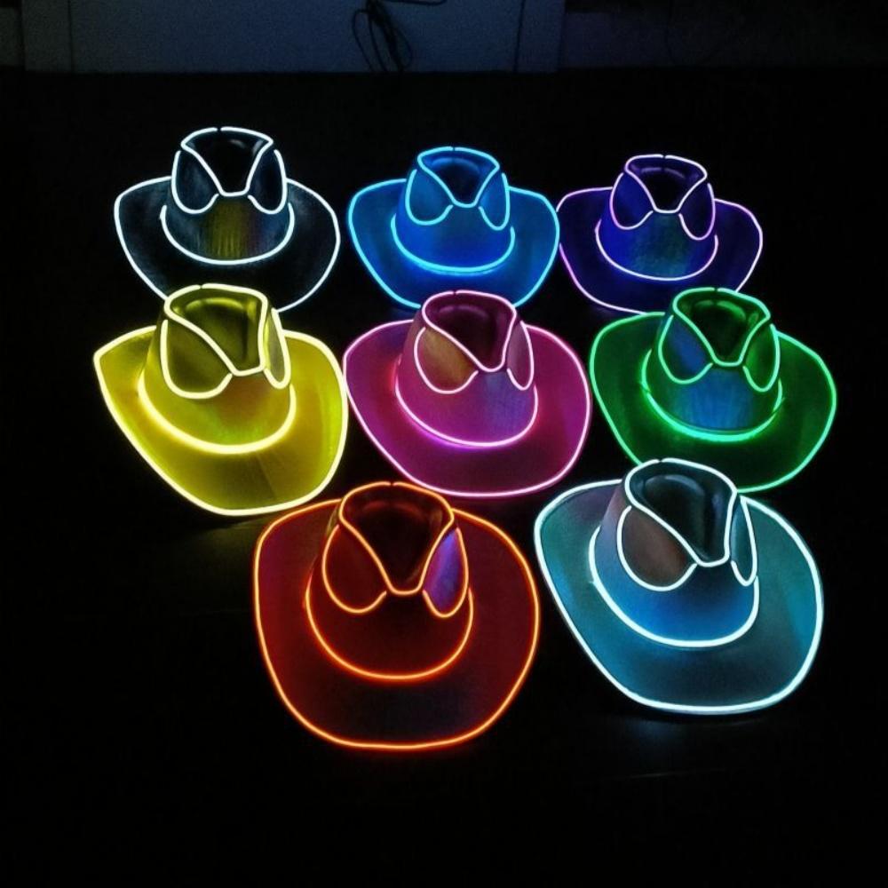 Glowing Decor Supplies Luminous Cowboy Hat LED Pearlescent Cowboy Cap Fashion Neon Light Hat For Party
