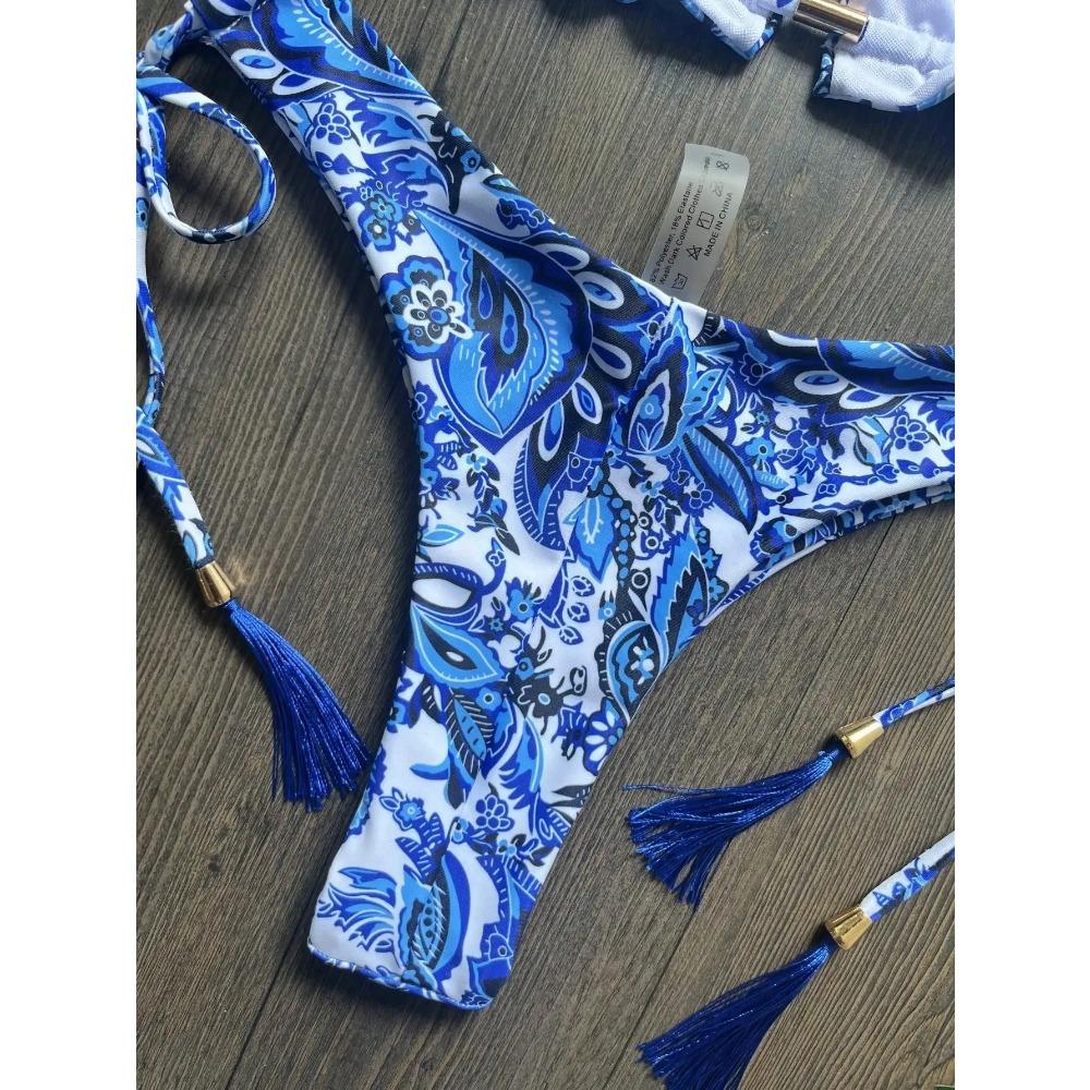 Sexy Blue and white porcelain Print Bikini Set Women's Swimsuit Two-piece Swimwear Bathing Suit Brazilian Biquinis