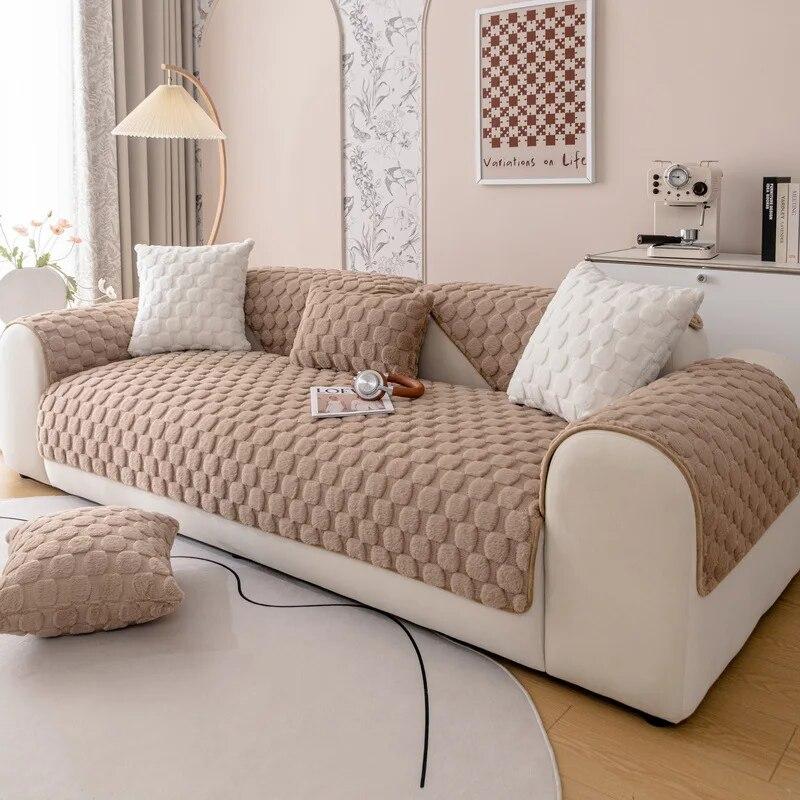 Leather Sofa Cover Cover Cloth Towel Autumn and Winter Light Luxury Advanced Sense Solid Color Thickened Non-Slip Cushion