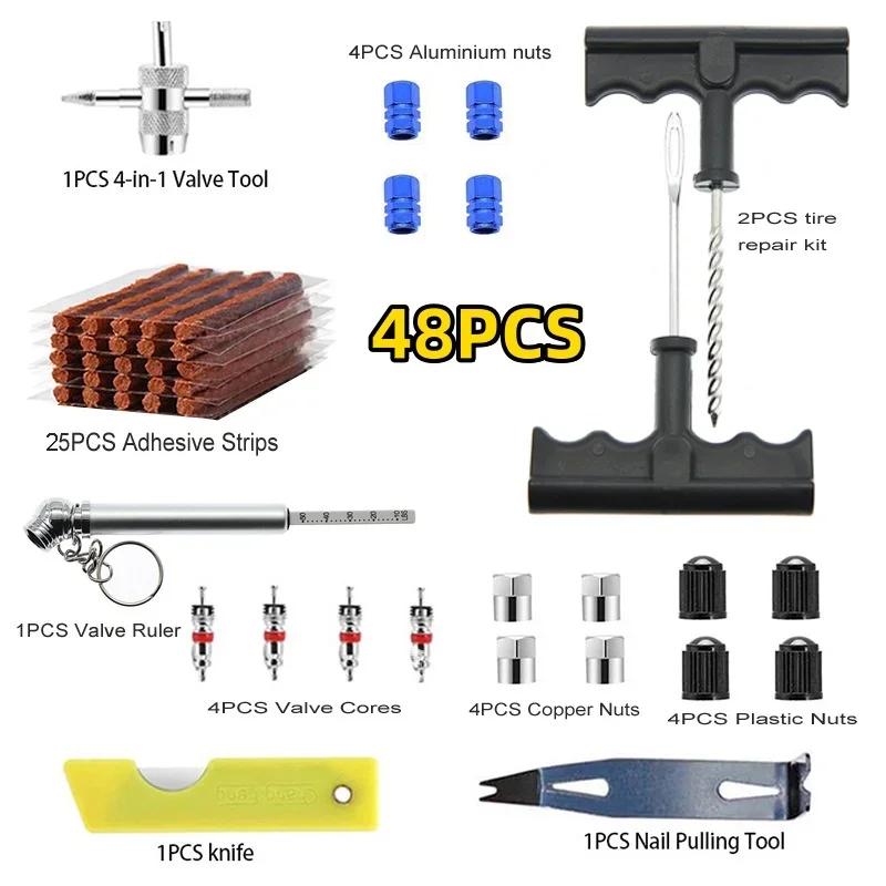 33/57pcs Auto Tire Repair Set Puncture Repair Tools Car Van Motorcycle Bike Emergency Heavy Duty Tubeless Tire Repair Rivet Set