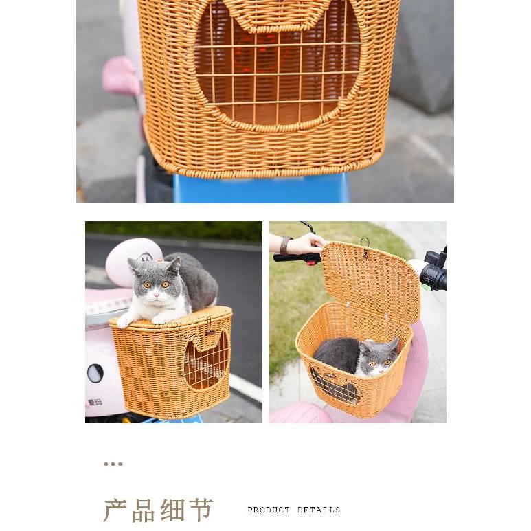 Bicycle Pet Carrier Basket Rattan Hand-Woven Bike Storage Front Handlebar Basket for Kids Adult Bicycle Pannier Basket