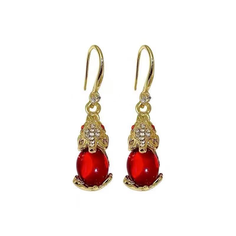 925 Retro Pixiu Alloy Earrings: Elegant Red Dangle Ear Studs for Women