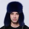 Luxury Men Bomber Hat Winter Warm Thick Fluffy Natural Fox Fur Trapper Ear Hats
