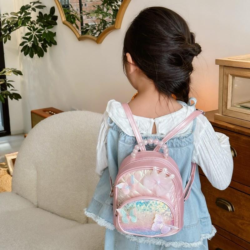 Schoolbag Children's Sequined Backpack Ins Wind Flower Accessories Bag Fashion Princess Pearl Handbag Kindergarten Small School Bag