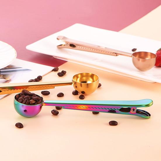 2-in-1 Stainless Steel Coffee Scoop Bag Sealer Measuring Spoon with Built-In Clip Rust-Proof Dishwasher Safe Kitchen Essential for Coffee Milk Powder