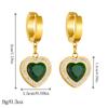 Gold Plated Green Heart Drop Earrings with Crystal Halo