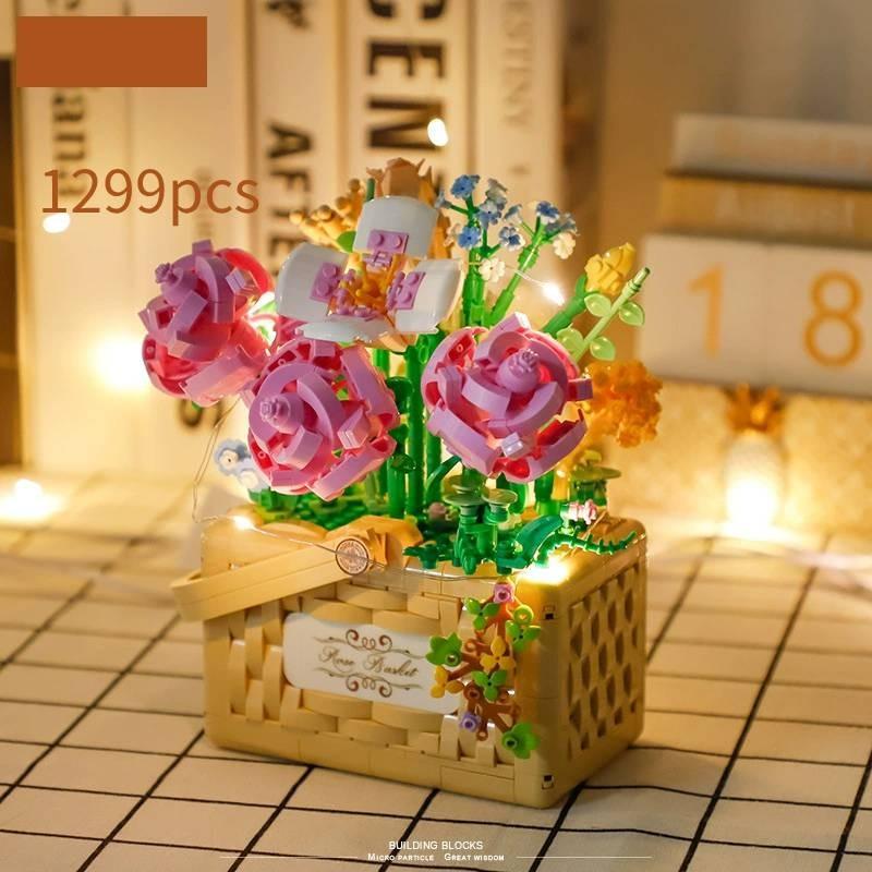 Rose Violette Vase Bausteine Sonnenblume Blumenstrauß DIY Kreatives Spielzeug für Kinder und Erwachsene