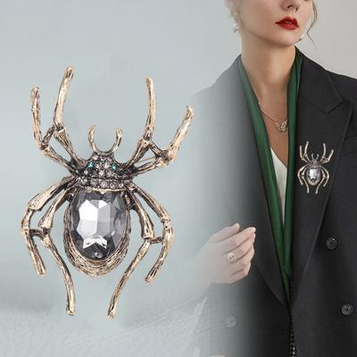 Retro-Spinnen-Brosche für Damen, Kunstkristall-Strassstein-Statement-Insekten-Anzug-Mantel-Brosche, Anstecknadel, Halloween-Kostüm-Accessoires, Schmuck, Geschenk