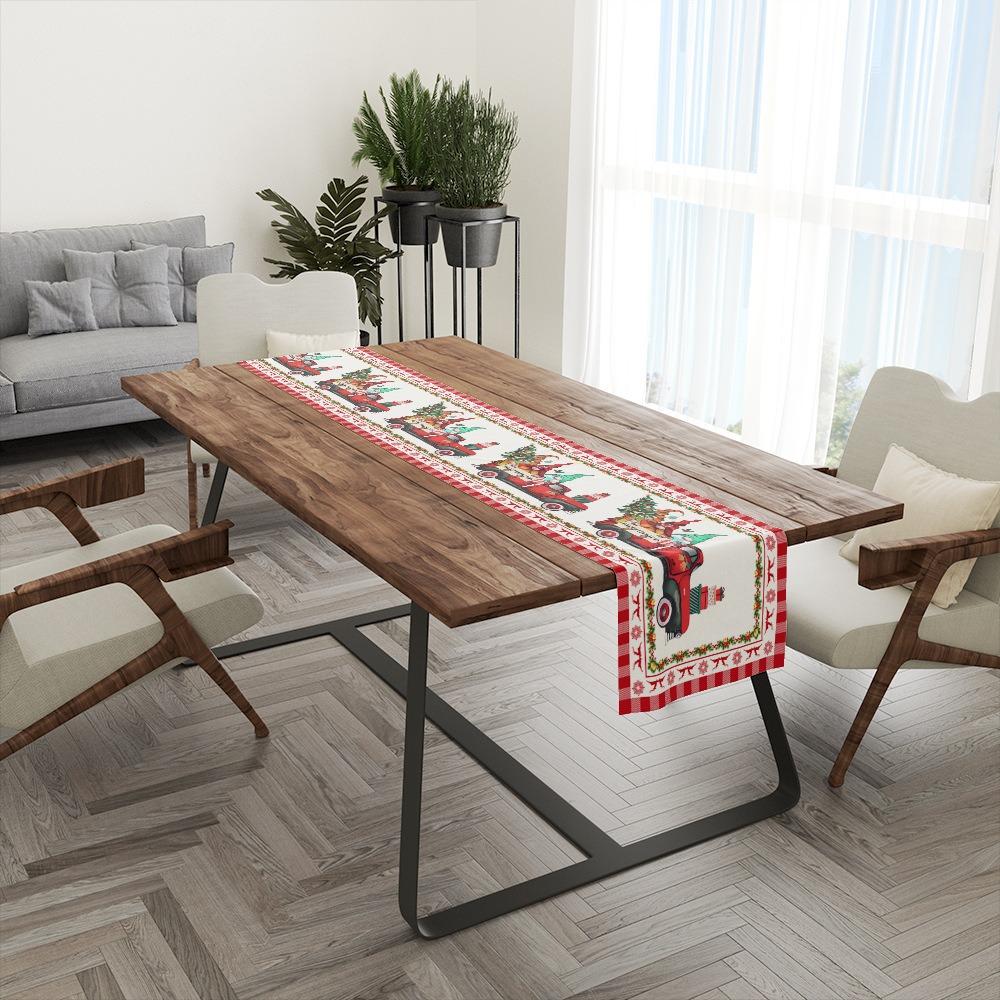 Festive Reindeer Pine Printed Table Runner Heatproof Linen Fabric Tablecloth for Home Decoration