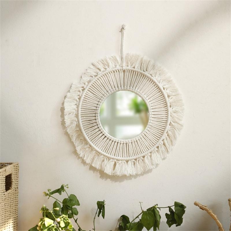Bohemian Wall Hangings Mirrored Cotton Rope Tassels Round Mirrored Wall Decors