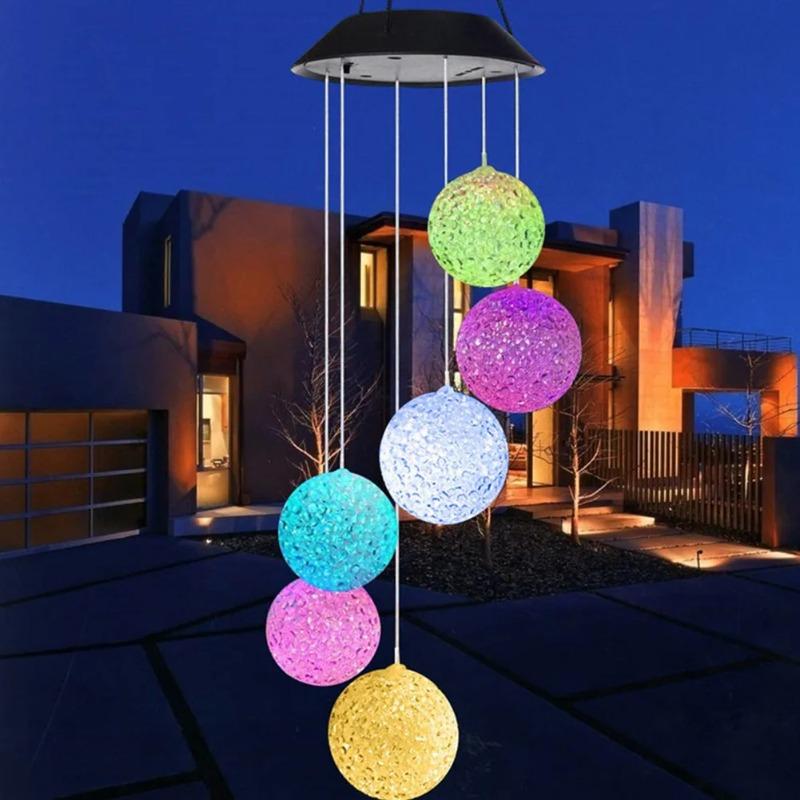 Solar Powered Wind Chime Ball Wind Chime Light LED Rainbow Gradient Outdoor Courtyard Decoration Pendant Light