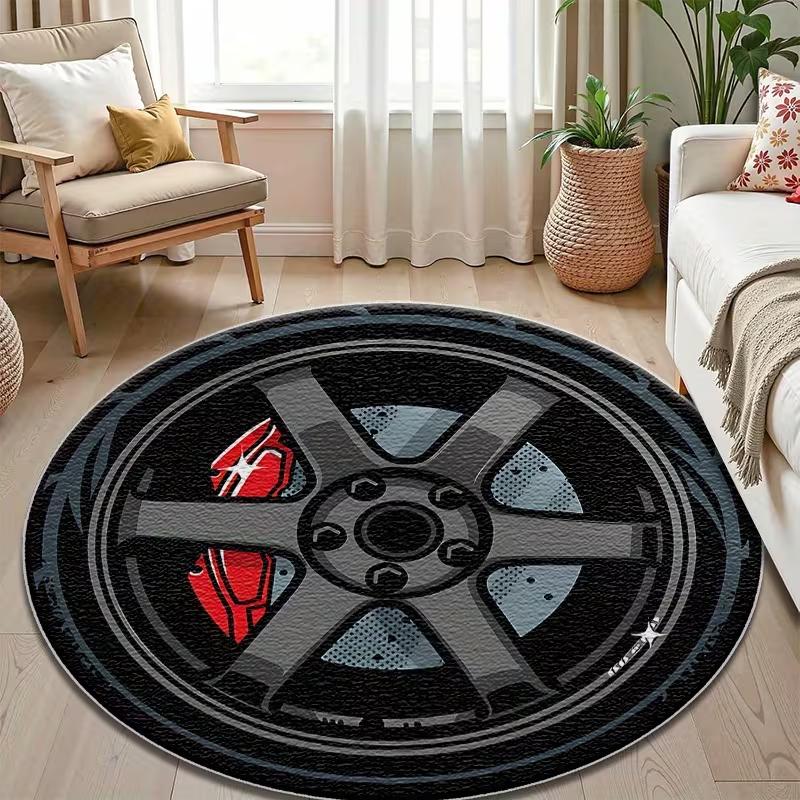 1pc Large Round Carpet Cartoon Design Red Accents Non-Slip Home Decor Perfect for Living Room Bedroom Office Multiple Sizes