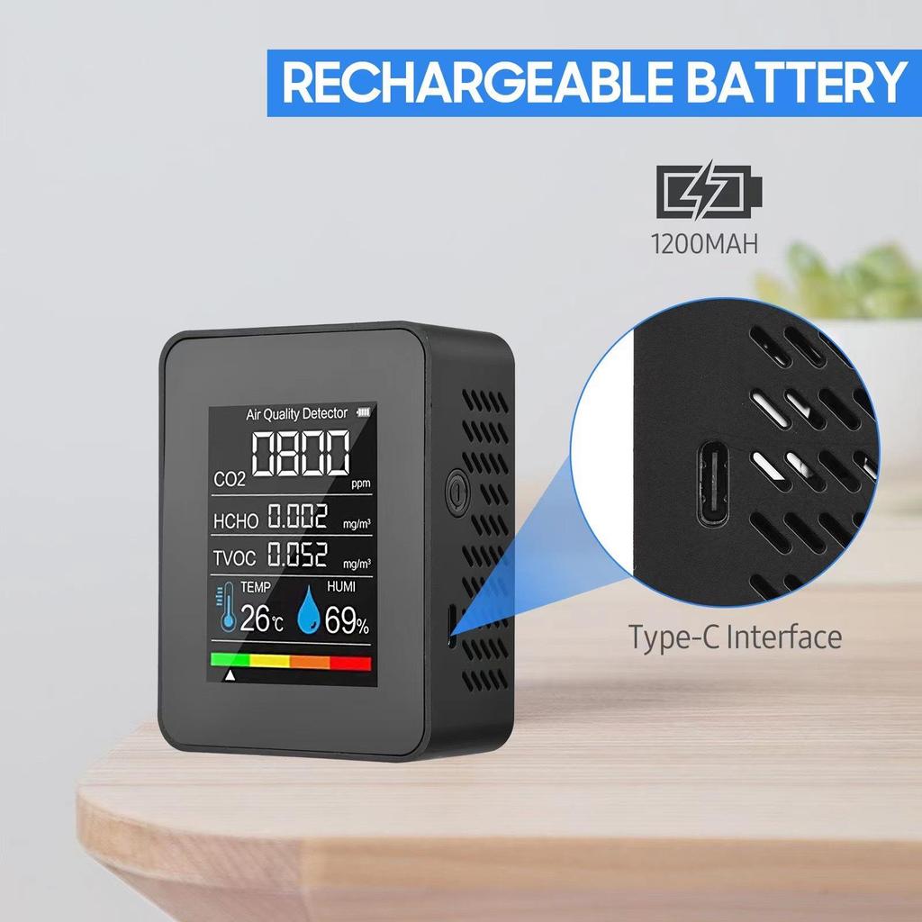 Portable Indoor Air Quality Detector: Infrared, Formaldehyde, TVOC, CO2, Thermometer & Hygrometer