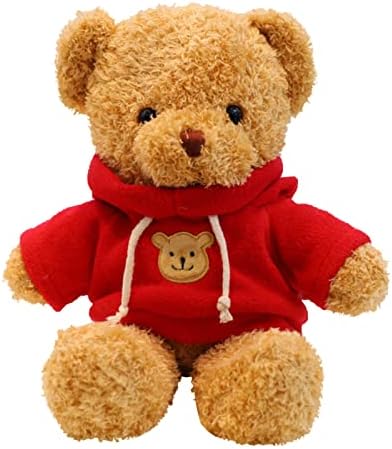 TROYSINC Teddybär Weiches Fell Teddybär mit Kapuze Tatzendruck Plüschtier Kuscheltier Stofftier Geschenk (Rot,30cm)