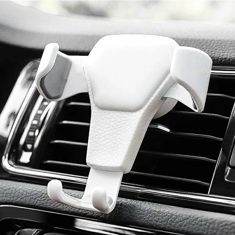 Car Leather Cell Phone Holder Car Air Vent Universal Cell Phone Holder Automatic Locking Anti-shaking Firm Holder
