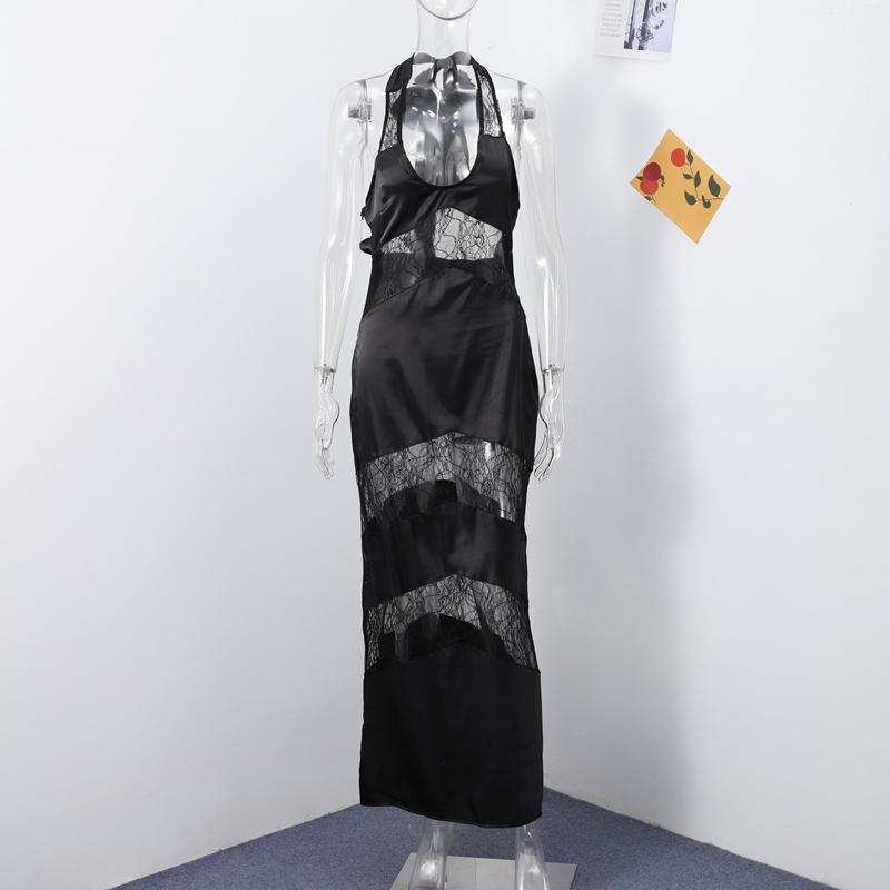 

Кружевное прозрачное платье-слинг, женское сексуальное черное платье без рукавов с V-образным вырезом, облегающее макси-платье 2025 года, новое летнее вечернее платье для леди-русалки M чёрный