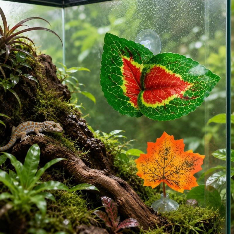 Reptiles Clear Suction Cup Artificial Plant Accent, Colorful Plastic Habitat Display Accessory for Enclosure Styling Use