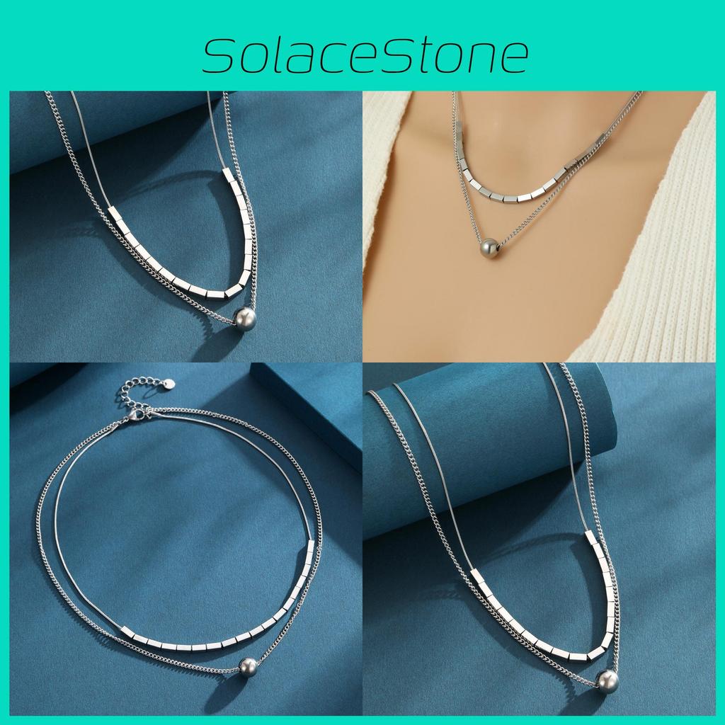 Chic 2024 Ball And Square Layered Necklace In Polished Titanium Steel For All