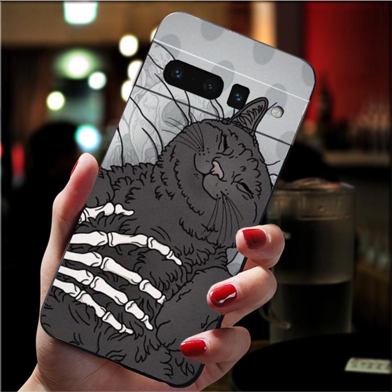 Skelett Katze Handyhülle für Google Pixel 10 9 Pro XL 9A 8 7 6 Pro Pixel 8A 7A 6A Pixel 8 7 6 5 Funda