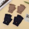 Korean-Style Half-Finger Cute Flip Gloves for Women - Imitation Cashmere, Autumn/Winter Warm Knitted Wool