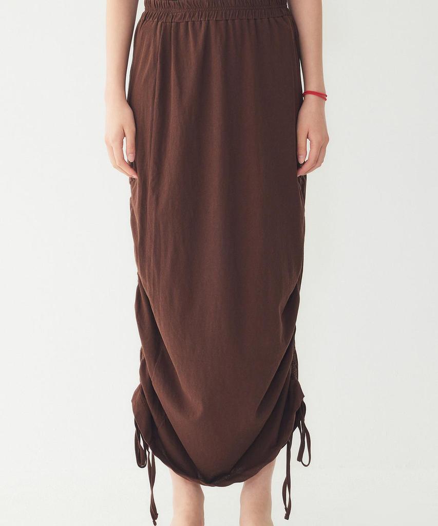 STUDIO TOMBOY Shirred String Banding Long Skirt_Dark Brown 9106232219