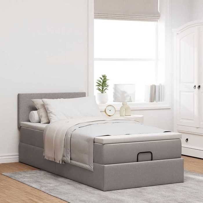 Cadre de lit avec matelas - Maison Exclusive - 100 x 200 cm - Tissu taupe - Rangement ottoman