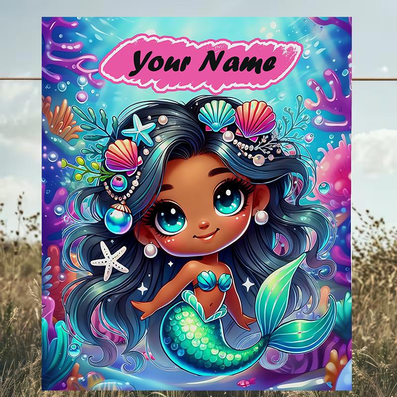 1PC Custom Name Mermaid Fantasy Underwater World outdooor Flannel blankets Patterns Throw Blanket All-Season Soft Gift for Couch, Bed, Camping gifts