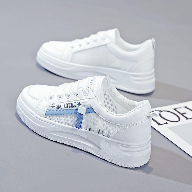 2025Fashion Women White Skateboard Shoes Summer Casual Sport Running Shoes Outdoor Breathable Lace-up Metal Decoration Flat Shoe