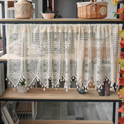 Fransız Dantel Perde Vintage Kısa Şeffaf Dolap Perdesi Çiftlik Evi Rustik Boho Küçük Pencere Kornişli Cep Işık Geçiren Tığ İşi Perde