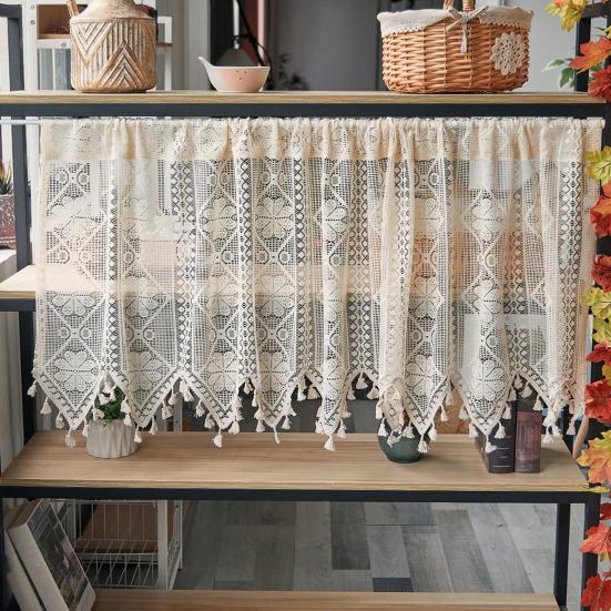 French Lace Curtain Vintage Short Sheer Cabinet Curtain Farmhouse Rustic Boho