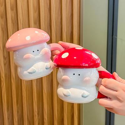 Creative Cute Mushroom Cup Birthday Gift Girls Ceramic Mug with Lid Household Drinking Cup Souvenir