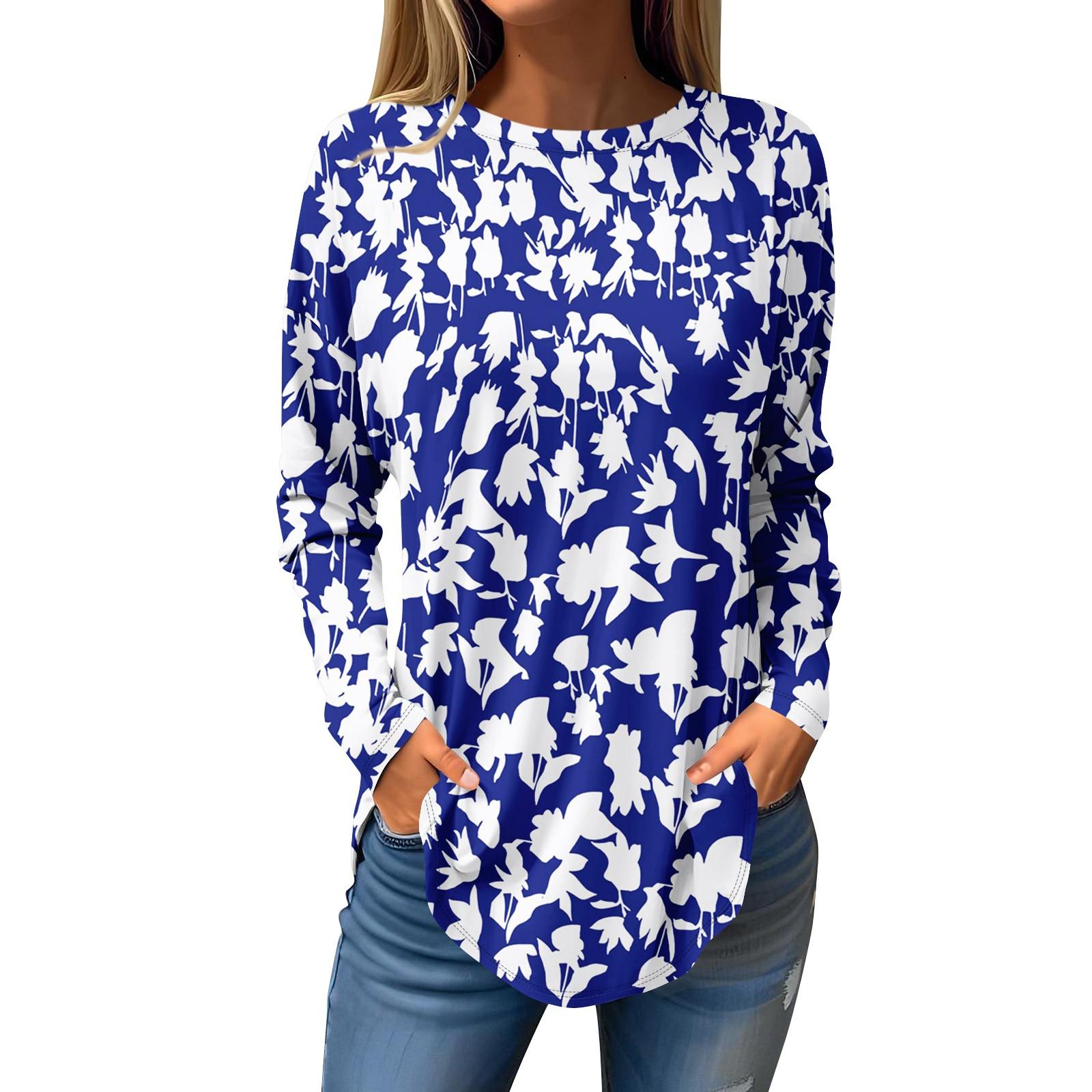 

Tee Shirts For Women Fall Casual Long Sleeve Shirts Sweatshirt Christmas Printing Top Pullover M