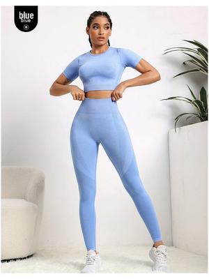 Women's Seamless Yoga Suits: Breathable, Tight-Fit, Hip-Lifting, Short-Sleeve Sportswear for Fitness.