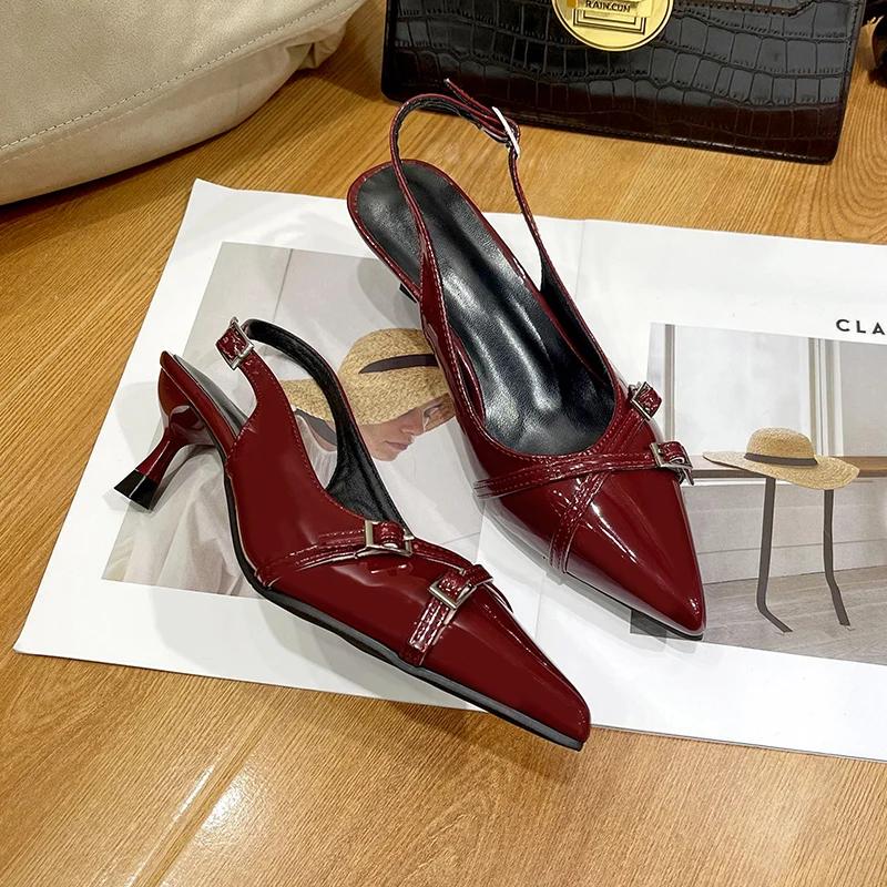 Fashion Big Size Footwear Wine Red Women High Heels Shoes Fashion Pointed Toe Pumps Ladies Thin Heels Shoes Female Slingbacks Slides