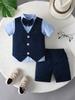 Baby Boys' Summer Gentleman Three-Piece Outfit: Short Sleeve, Shorts, and Vest Set