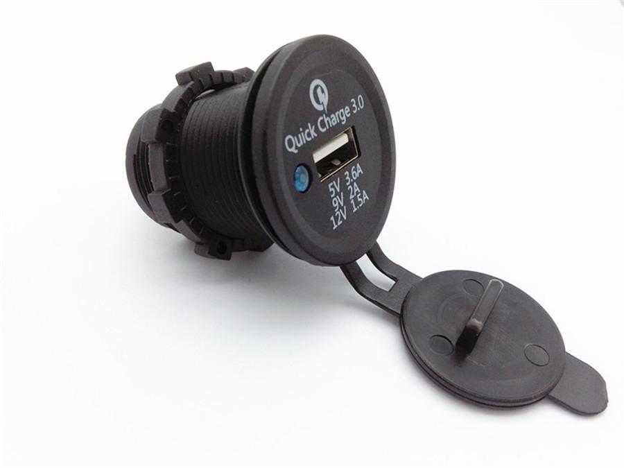 1Set 3.6A USB Motorcycle Quick Charge 3.0 Car Charger Adapter 12V-24V Black