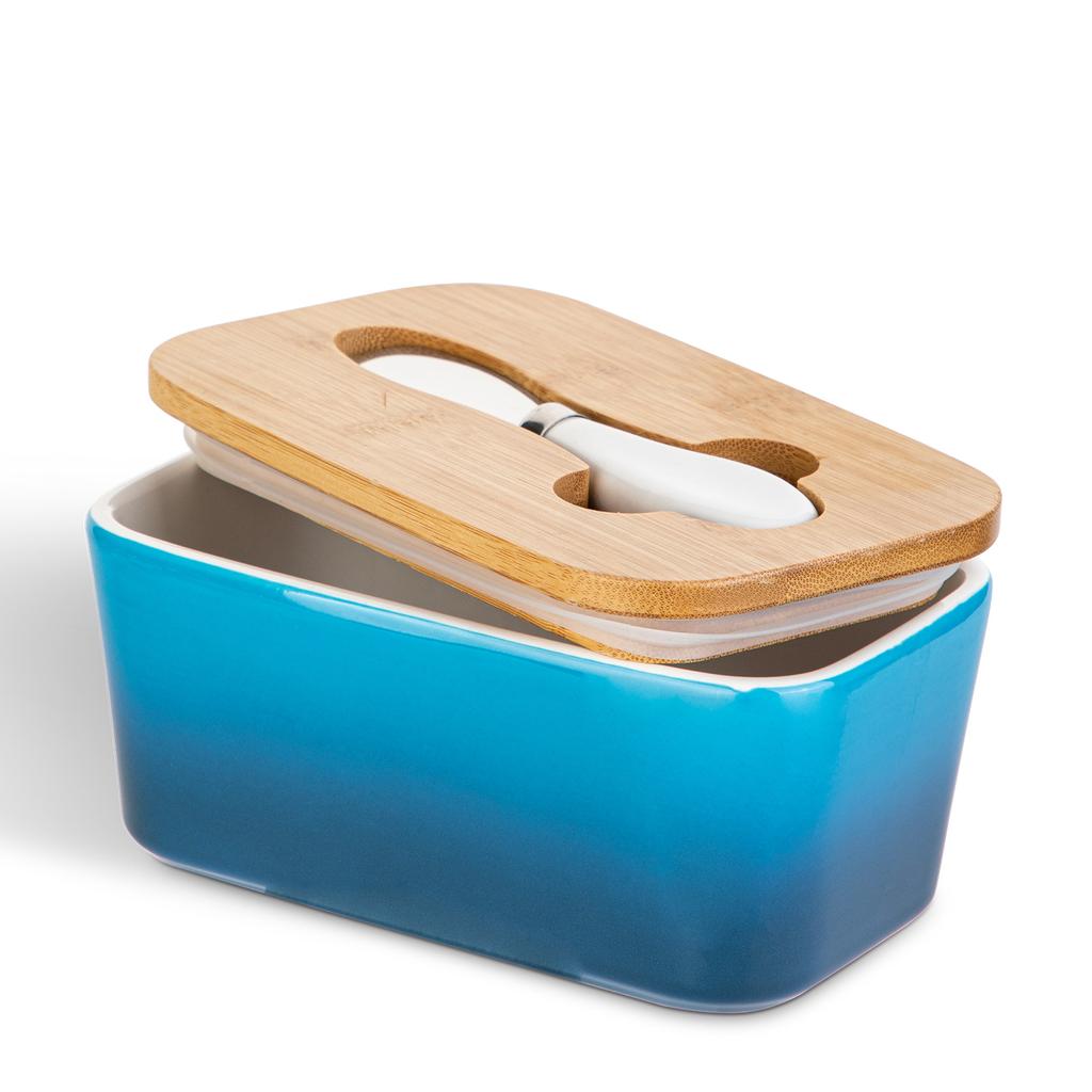 Bambusdeckel mit Keramik-Butterstreicher Butterdose Küche Kühlschrank Aufbewahrung Vorratsdosen Aufbewahrung Frischhaltebox Haushaltsgeschirr