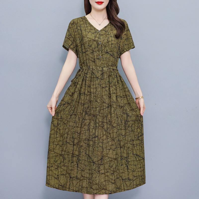 Elegant Women Dresses Summer Plus Size Vintage Clothes Short Sleeve Casual Long Dress